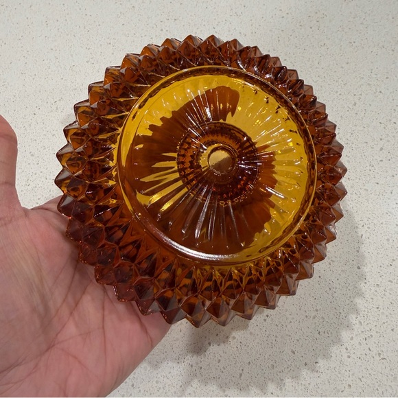Vintage Indiana Glass Diamond Point Amber Glass Candle Holder - Picture 4 of 6